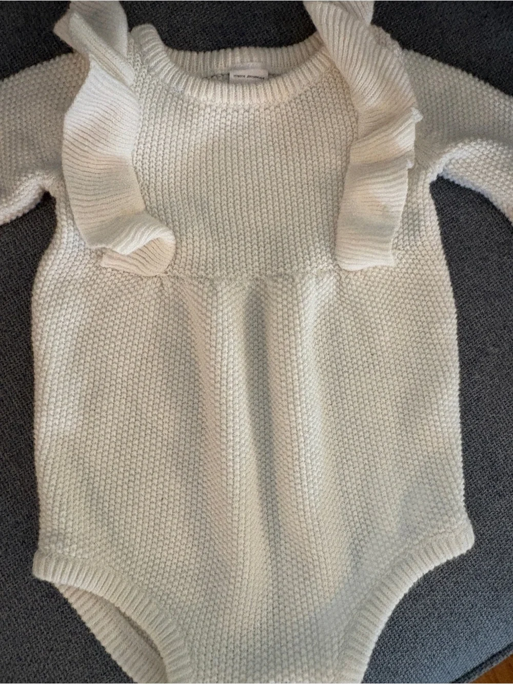 Carter's White Ruffle knit Long-Sleeve One-Piece